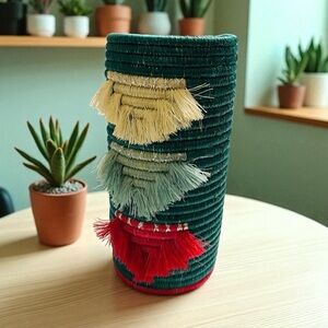 Handmade Woven Wine Bottle Holder from Rwanda or Vase